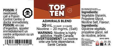 *SALTS: ADMIRALS BLEND </P>Tobacco ONTAX